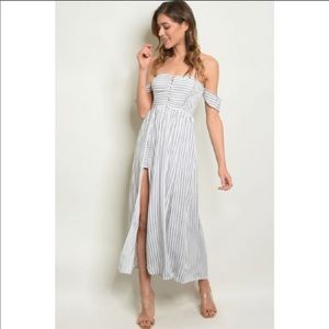 Ivory maxi jumpsuit with Black stripes In Medium
